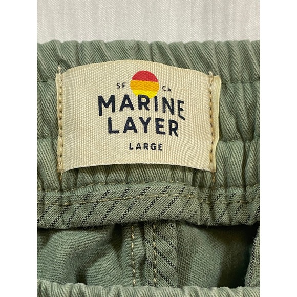 Marine Layer Mens Saturday Slim Fit Pants Olive Green Elastic Waist Large - Picture 9 of 15